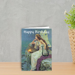 Carte Jolie Fée Fae Harpe Bougie Océan Anniversaire