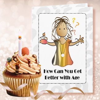 Carte Jolie femme douce Caricature ethnique Joyeux anniv