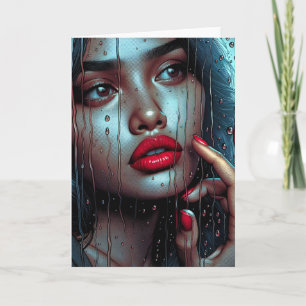 Carte Jolie femme hispanique regardant la pluie