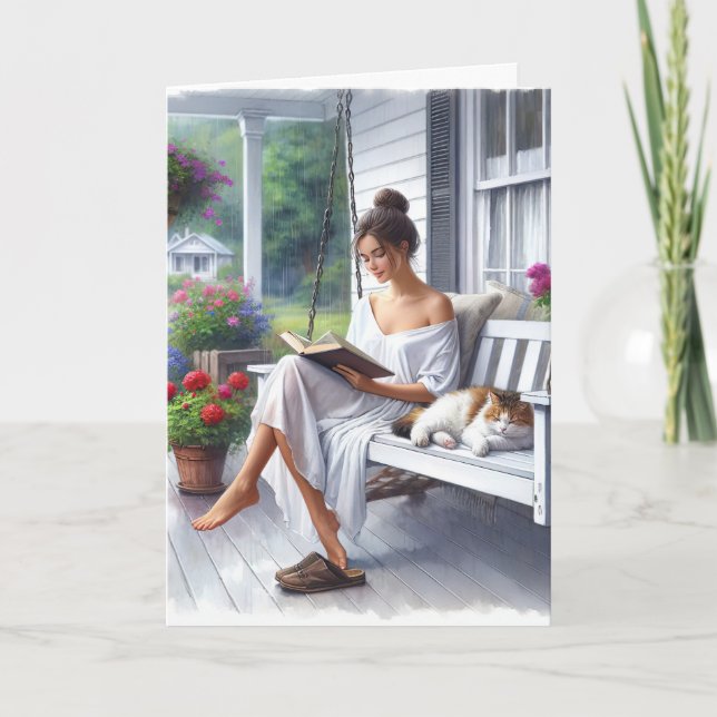 Carte Jolie femme lisant un livre (Devant)