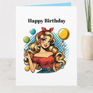 Carte Jolie femme rétro ajouter du texte Anniversaire