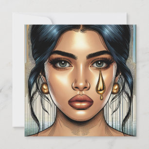 Carte Jolie femme triste avec une larme d'or