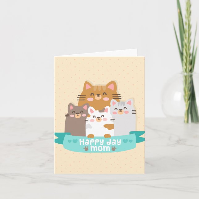 Carte Jolie fête des mères de famille de chats de dessin (Devant)