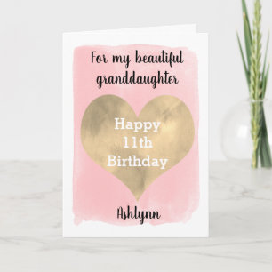 Carte Jolie fille 11e anniversaire rose et or