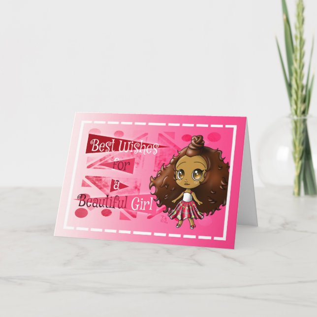 Carte Jolie fille afro-américaine anniversaire (Devant)