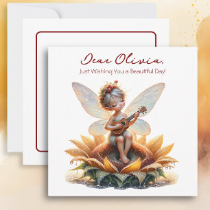 Carte Jolie fille Anime avec Ukulele sur tournesol