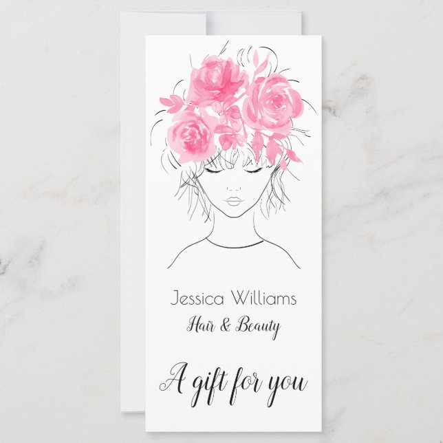 Carte Jolie fille avec aquarelle rose rose-Floral (Devant)