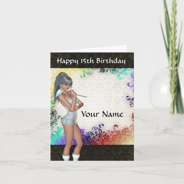 Carte Jolie fille avec lily 15e anniversaire (Devant)