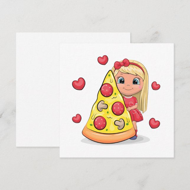 Carte Jolie fille de dessin animé avec une tranche de pi (Devant / Derrière)