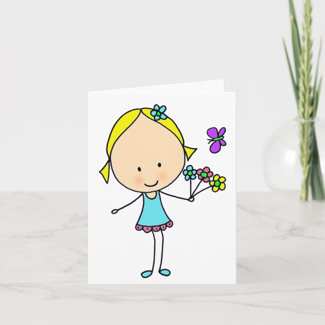 Carte Jolie fille de dessin avec fleurs Générique Toute  (Devant)