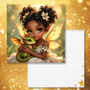 Carte Jolie Fille Fée d'Anime et Dragon Chibi