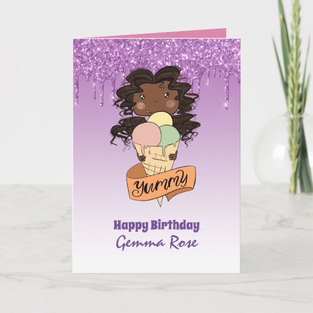 Carte Jolie Fille Noire Anniversaire Fille - Beaucoup de (Devant)