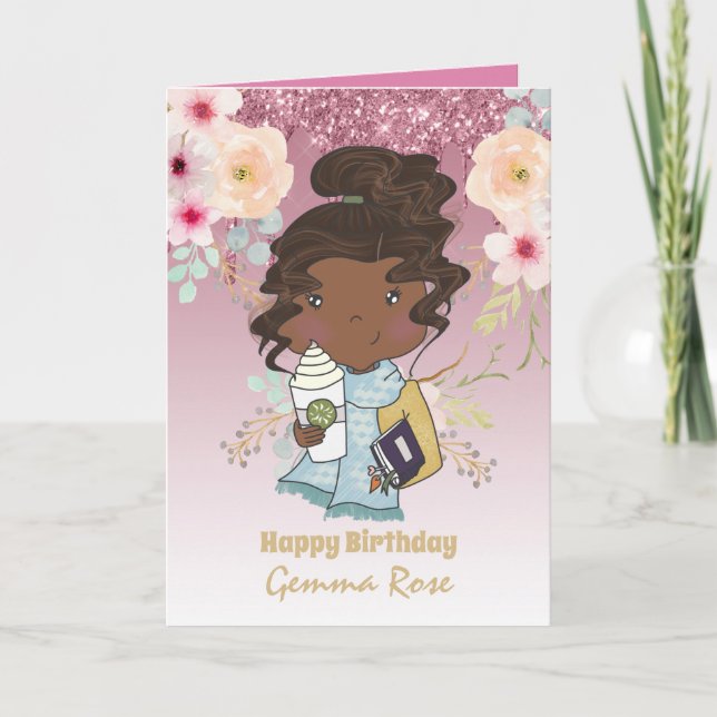 Carte Jolie Fille Noire Anniversaire Fille - Beaucoup de (Devant)