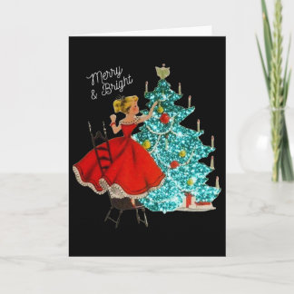 Carte Jolie Fille Rétro Joyeuse Et Lumineuse Décorant l'
