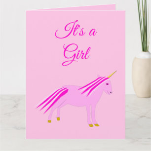 Carte Jolie fille rose bébé Unicorn Genre Révélation