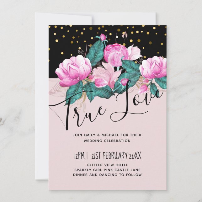 Carte Jolie fille rose Mariage d'or noir (Devant)