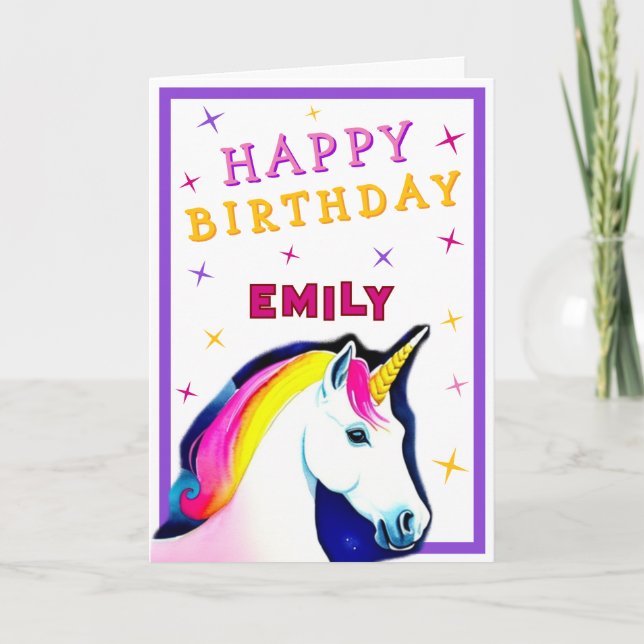 Carte Jolie fille Unicorn rose rose rose joyeux annivers (Devant)