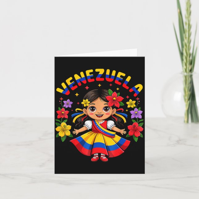 Carte Jolie Fille Vénézuélienne Enfants Robe Traditionne (Devant)