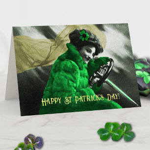 Carte Jolie Fille Verte de la Saint-Patrick Vintage dans