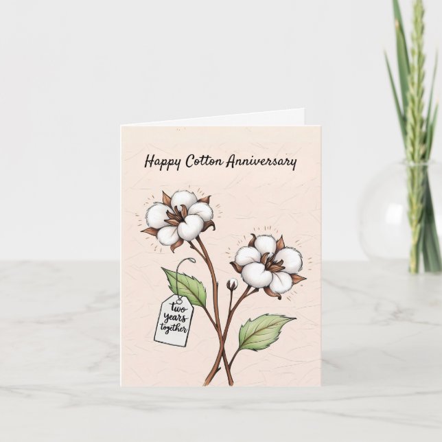 Carte Jolie fleur de coton 2e anniversaire mariage (Devant)