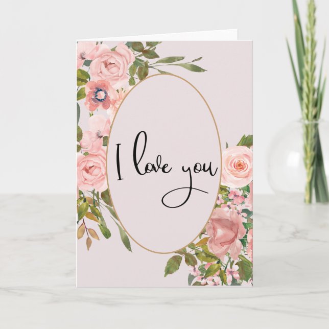 Carte Jolie Fleur Je t'aime Rose Saint Valentin (Devant)