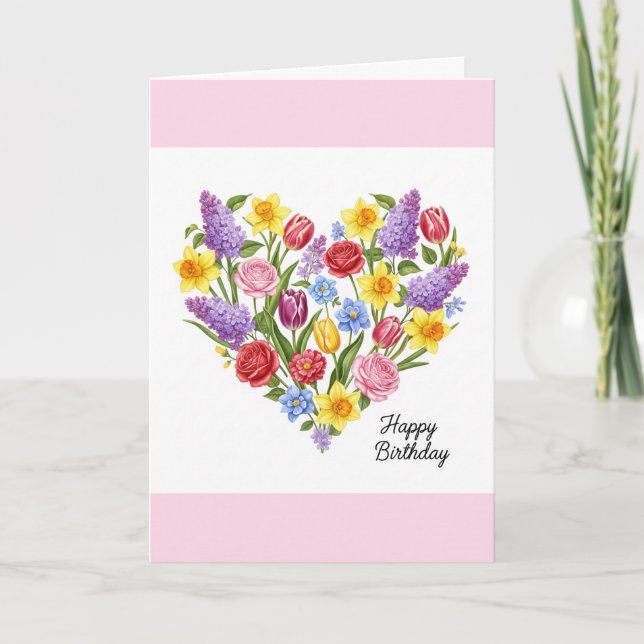 Carte Jolie Fleurs d'Anniversaire Plutôt Joyeuses Coeur  (Devant)