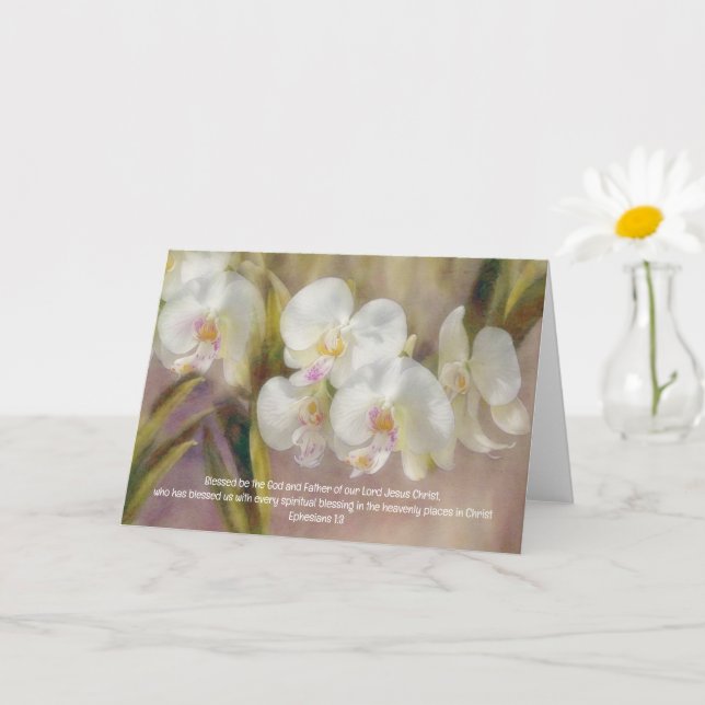 Carte Jolie Fleurs d'Orchidée Blanche Bible Verse Art No (Petite plante)
