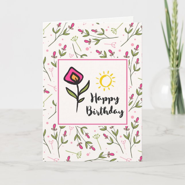Carte Jolie Fleurs sauvages et Illustration du soleil An (Devant)