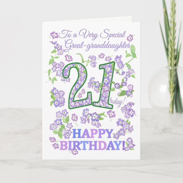 Carte Jolie Floral 21e anniversaire Grande-petite-fille (Devant)