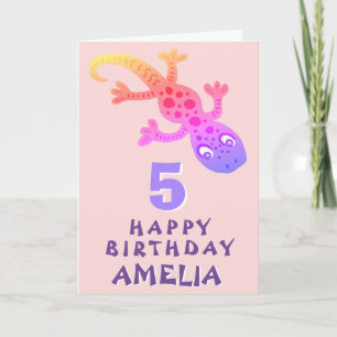 Carte Jolie Gecko Gecko Lizard Girls Joyeux Anniversaire