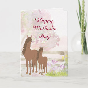 Carte Jolie jument, poulain et fleurs Cheval Fête des Mè