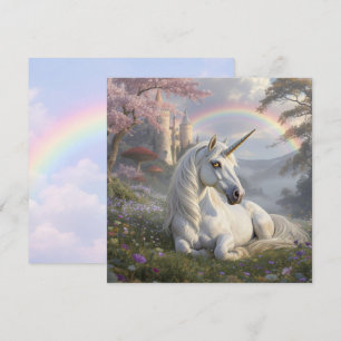 Carte Jolie licorne, château et arc-en-ciel