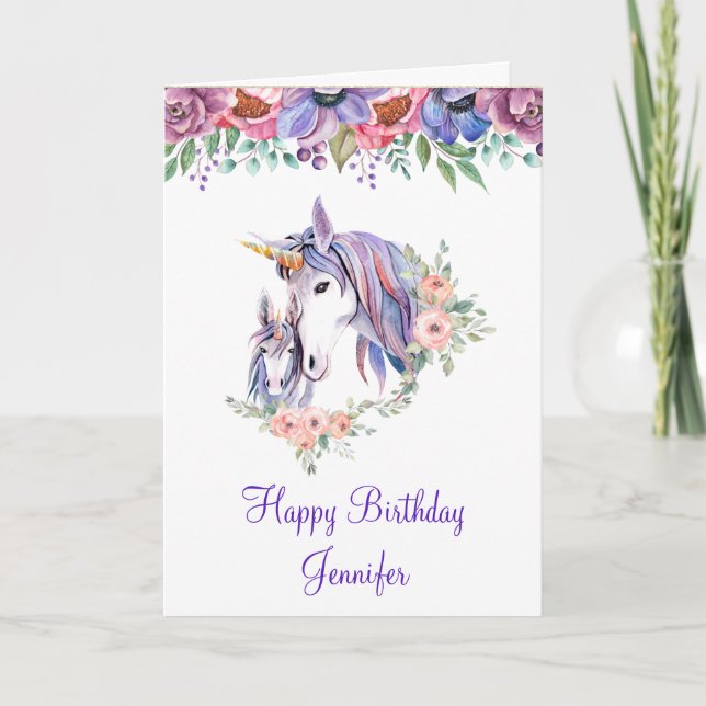 Carte Jolie licorne Maman & Bébé Aquarelle Anniversaire (Devant)