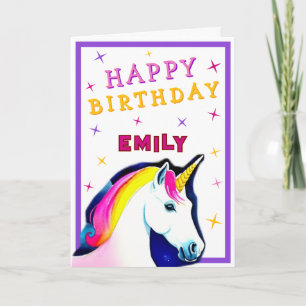 Carte Jolie Licorne Rose Colorée Joyeux Anniversaire Fil