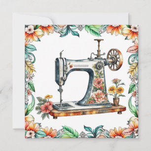 Carte Jolie machine à coudre Vintage Florale