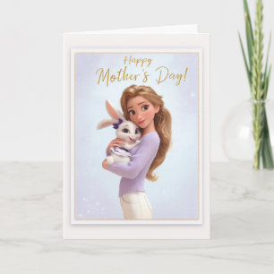 Carte Jolie Maman Blonde Câlinant Sa Bébé Fille Lapin