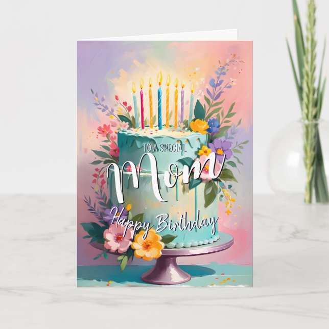 Carte Jolie maman heureux gâteau d'anniversaire de la ca (Devant)