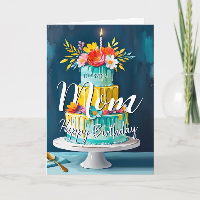 Carte Jolie maman heureux gâteau d'anniversaire de la ca (Devant)