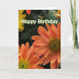 Carte Jolie marguerite orange fleurs joyeux anniversaire