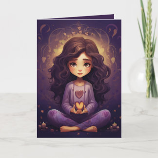 Carte Jolie Méditation Yoga Girl Purple Hearts Anniversa