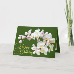 Carte Jolie Orchidées Blanches Vert Contexte Joyeux Anni