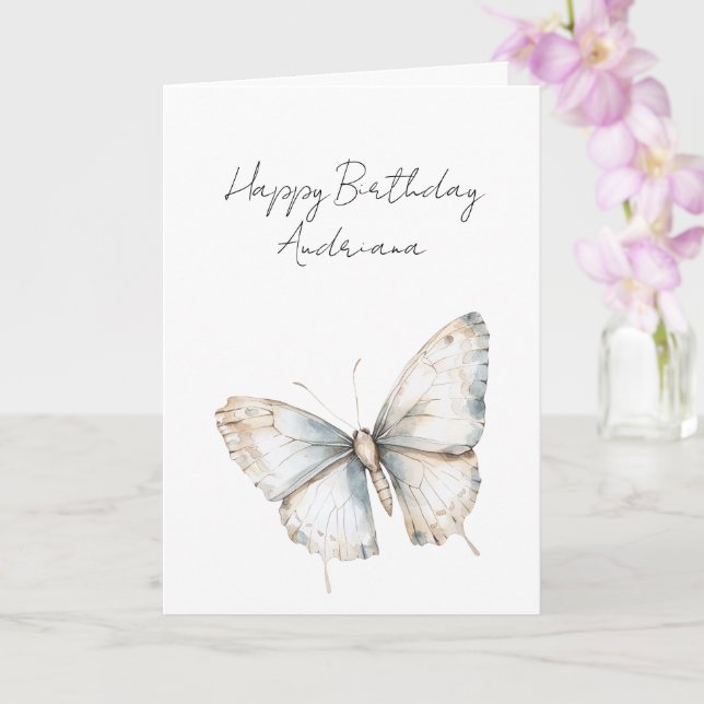 Carte Jolie papillon blanc bleu floral anniversaire (Orchidée)