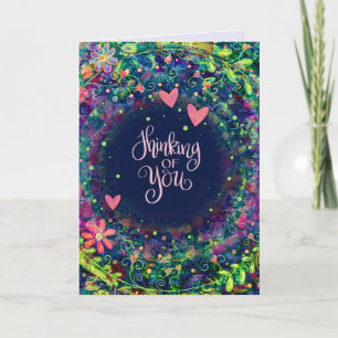Carte Jolie pensée florale de vous cœur violet élégant