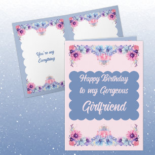 Carte Jolie petite amie fleurs rose anniversaire