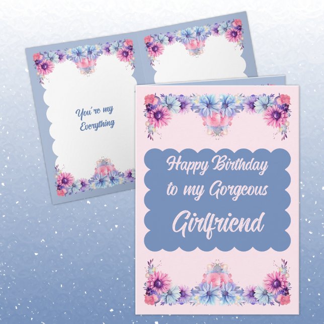 Carte Jolie petite amie fleurs rose anniversaire (Créateur téléchargé)