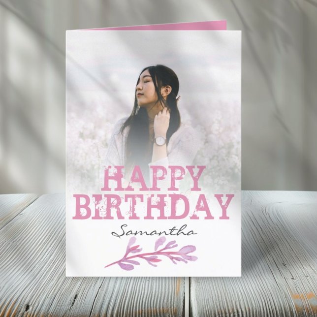 Carte Jolie photo rose moderne aquarelle Anniversaire (Créateur téléchargé)