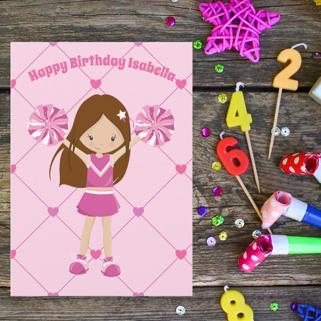 Carte Jolie Pom-pom girl personnalisée rose fille d'anni (Créateur téléchargé)