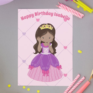 Carte Jolie princesse Custom Hispanic Girl rose Annivers