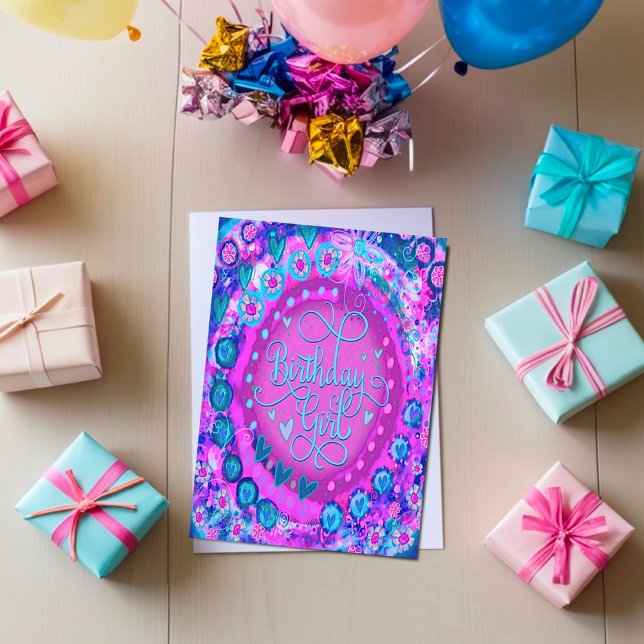 Carte Jolie rose Abstraite fille d'anniversaire tendance (Créateur téléchargé)