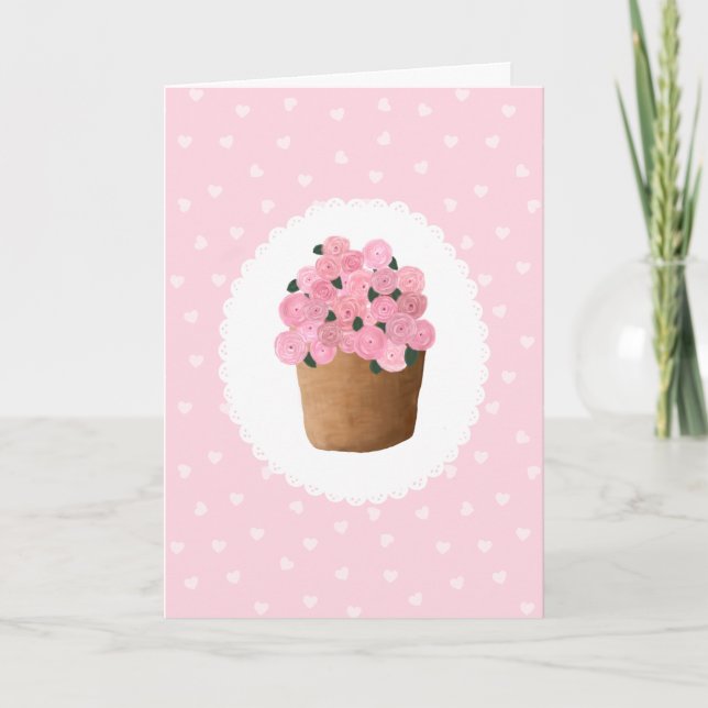 Carte Jolie rose Roses Fleurs Heureuse Sainte-Valentin (Devant)